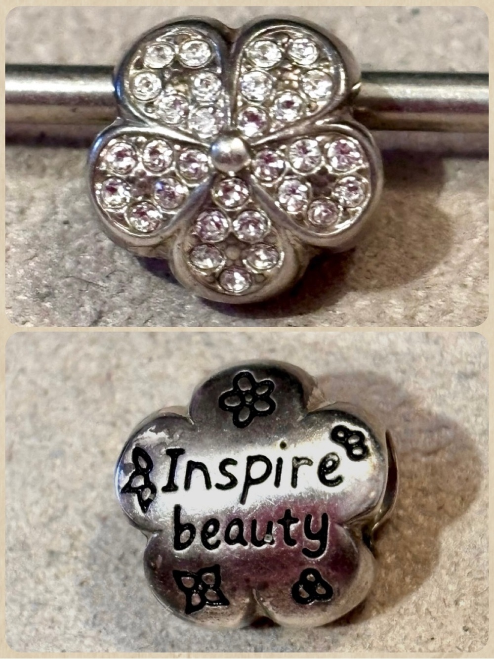 🆕Listing! Brighton Inspire bead in Silver & crystals Engraved on back Retired